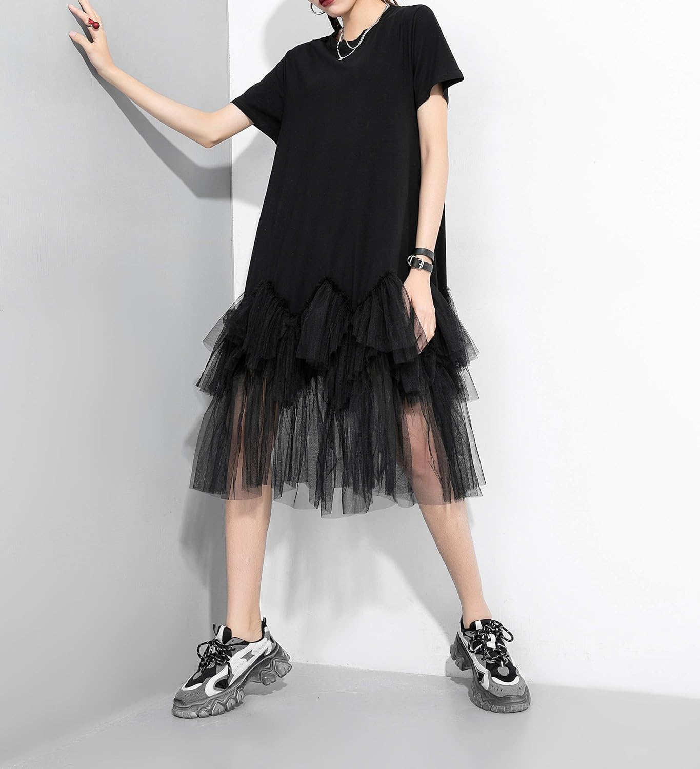 Manufacturer  ellazhu Women's Casual Short Sleeve Crew Neck Tutu Tulle Dress with an Oversized Fit GY2266 dresses
