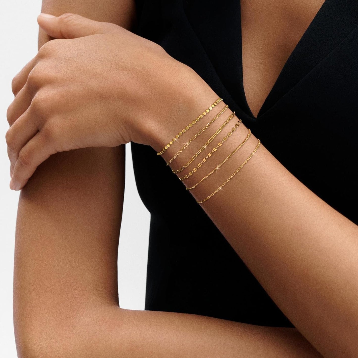 Manufacturer  Tewiky Waterproof Gold Bracelets for Women Non Tarnish - Dainty Stack14K Gold Plated/Sterling Silver Chain Bracelets Set Adjustable Trendy Jewelry for Women  bracelets