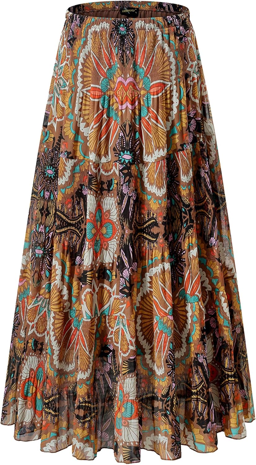 Manufacturer  NASHALYLY Women's Chiffon Elastic High Waist Pleated A-Line Flared Maxi Skirts