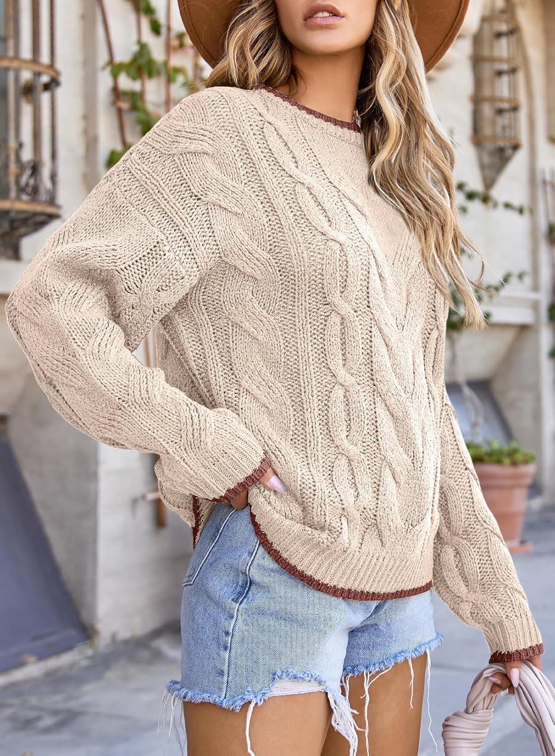 Manufacturer  EVALESS Sweaters for Women Trendy Crewneck Long Sleeve Color Block Sweater Tops Fall  Chunky Cable Knit Pullover Sweaters   sweaters