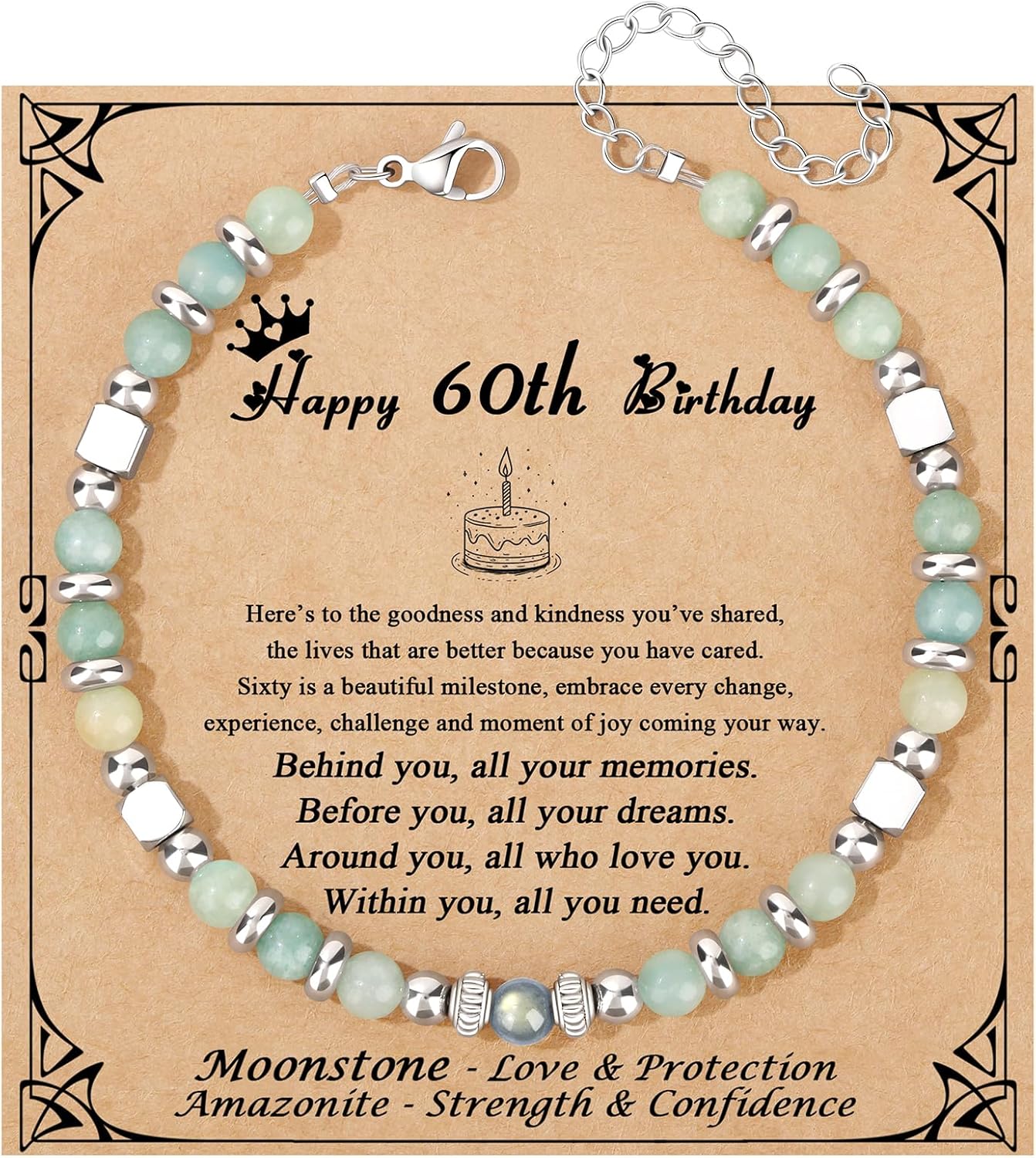 Manufacturer  JoycuFF     Amazonite Moonstone Bracelets, 6 7 8 9 10 11 Year Old 13th 16th 18th 21st 30th 40th 50th 60th Birthday Gifts for Her Women  bracelets