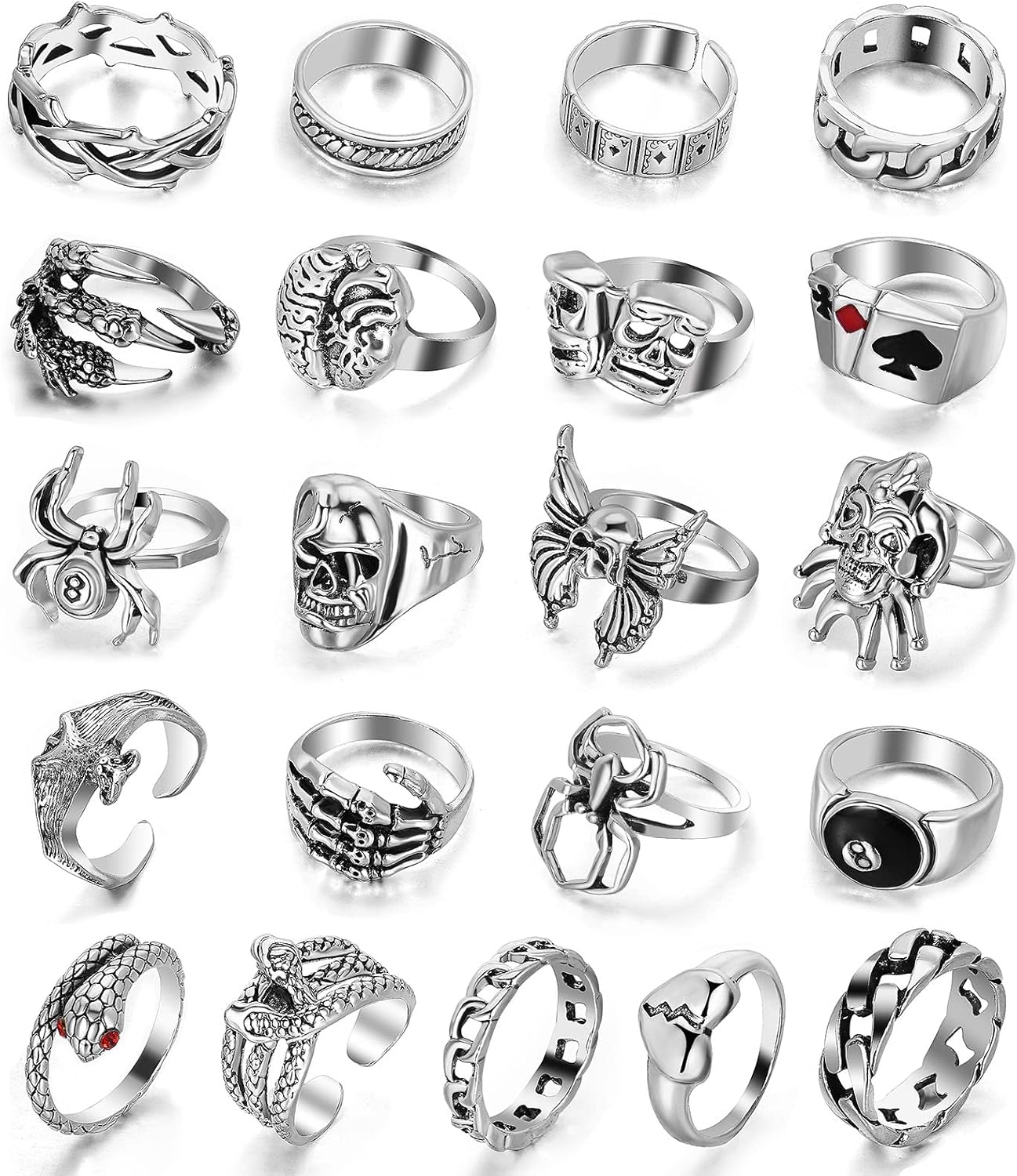 Manufacturer  IFKM Vintage Silver Knuckle Rings Set for Women, Stackable Joint Finger Statement Rings Bohemian Retro Hollow Carved Midi Rings, Boho Halloween Skeleton Skull Snake Heart Chunky Stacking Rings Pack   rings