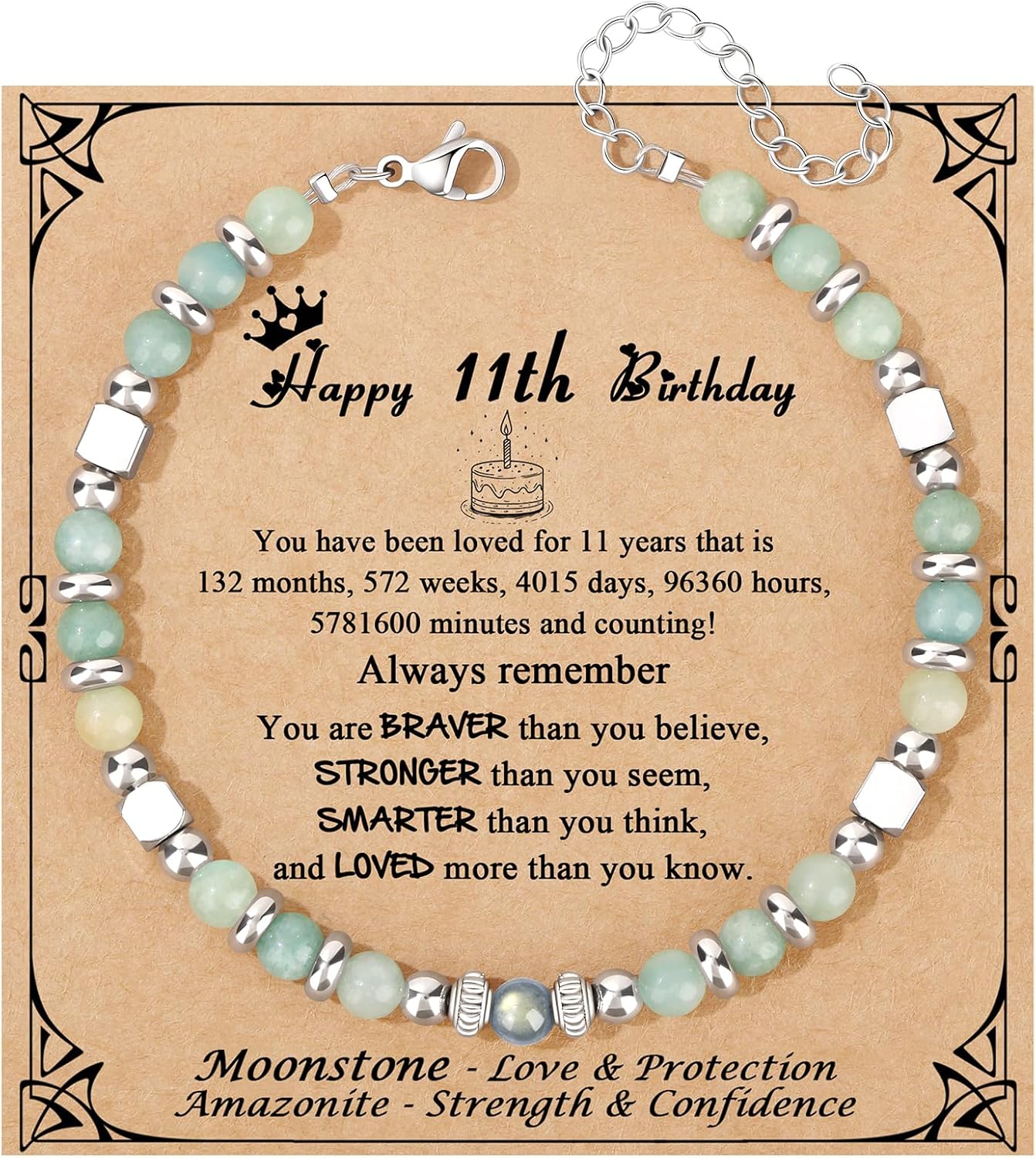 Manufacturer  JoycuFF     Amazonite Moonstone Bracelets, 6 7 8 9 10 11 Year Old 13th 16th 18th 21st 30th 40th 50th 60th Birthday Gifts for Her Women  bracelets