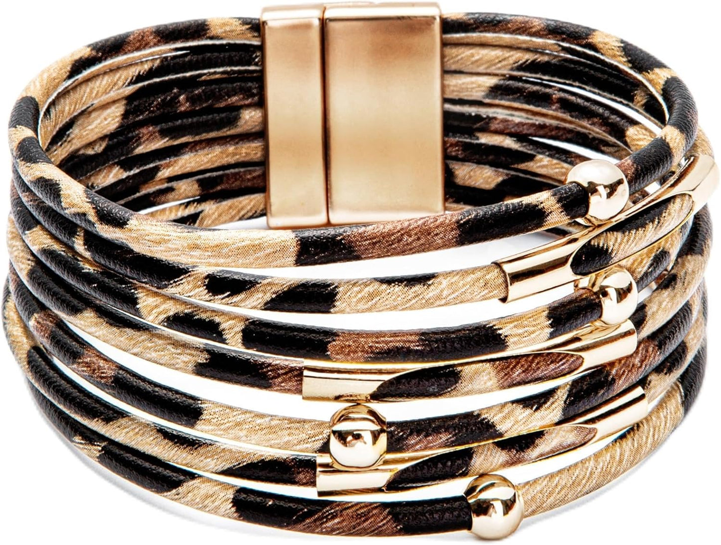 Manufacturer  Fesciory Leopard Bracelet for Women, Boho Leather Wrap Multi-Layer Pearl Crystal Bracelet Bangle Jewelry  bracelets