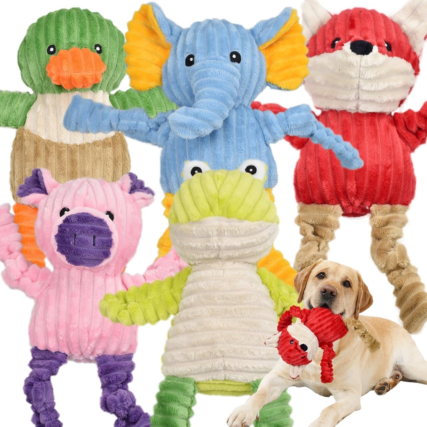Manufacturer   5 Pack Tough Dog Toys Stuffed Squeaky Dog Toys Assortment Plush Animal Dog Toy Value Bundle Puppy Pet Dog Toys for Small Medium Large Dogs    Dog toy