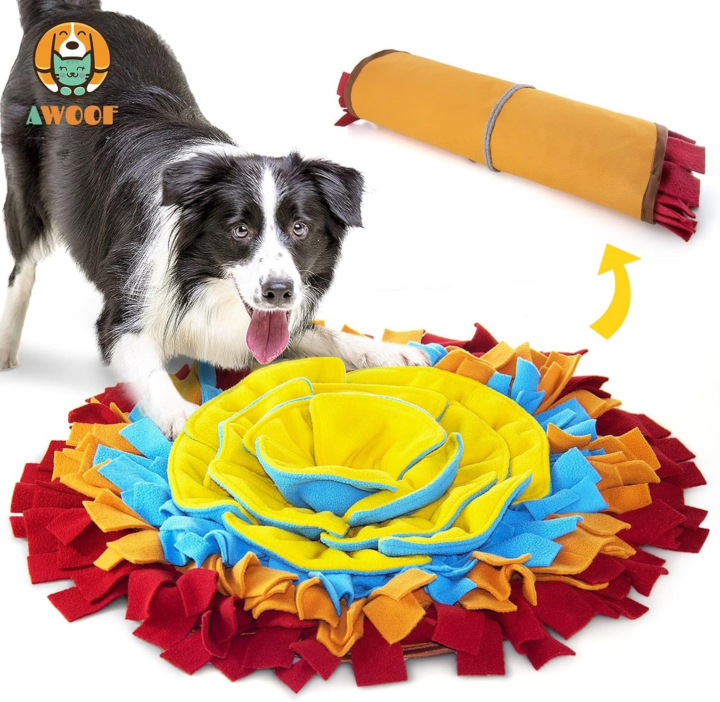 Manufacturer   AWOOF Pet Snuffle Mat for Dogs, Interactive Feed Game for Boredom, Encourages Natural Foraging Skills for Cats Dogs Bowl Travel Use, Dog Treat Dispenser Indoor Outdoor Stress Relief    Dog toy