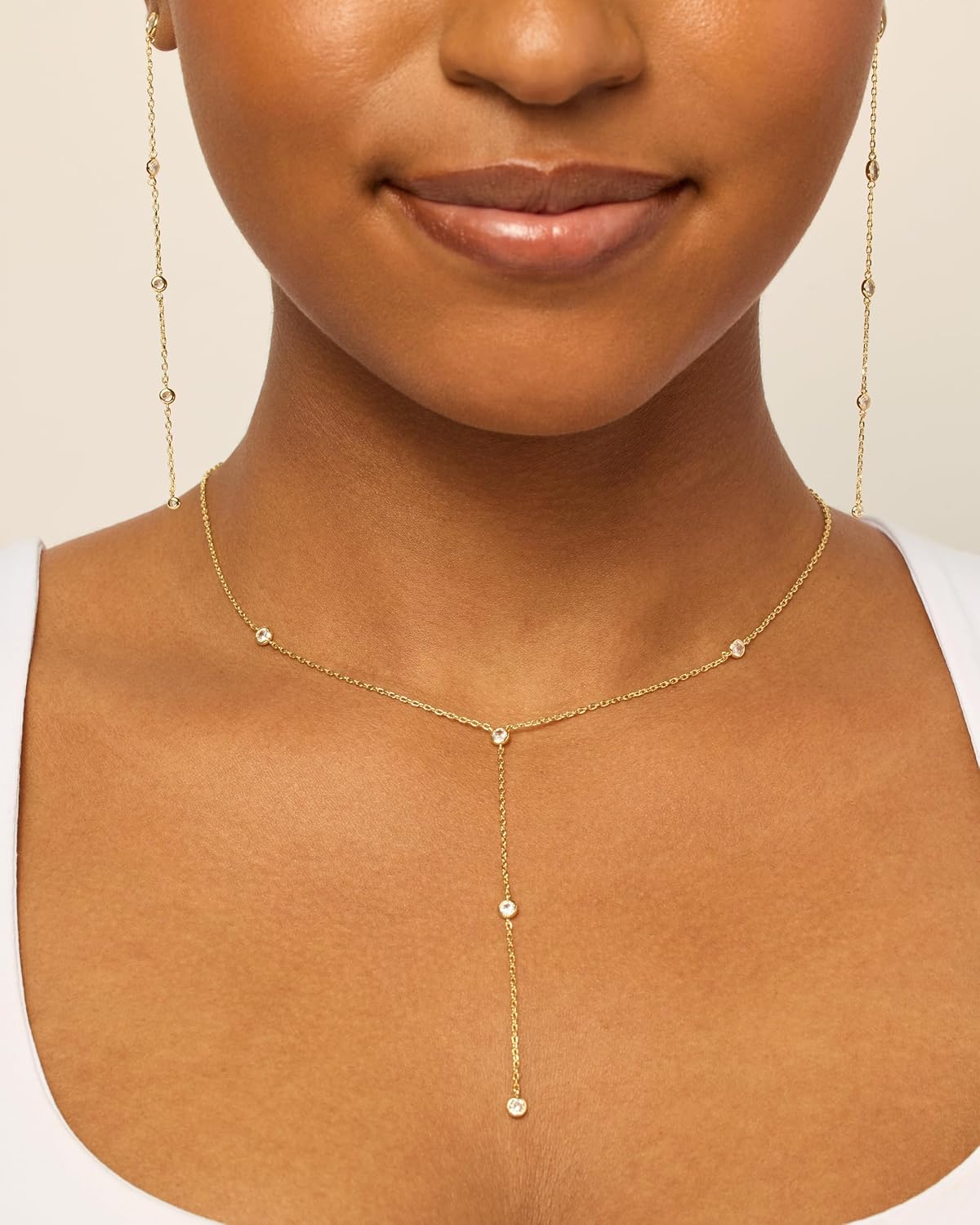 Manufacturer  PAVOI 14K Gold Plated Drop Lariat Chain for Women - Gold Cubic Zirconia Long Necklace - Station Star Layered Beaded Y Necklace  necklace