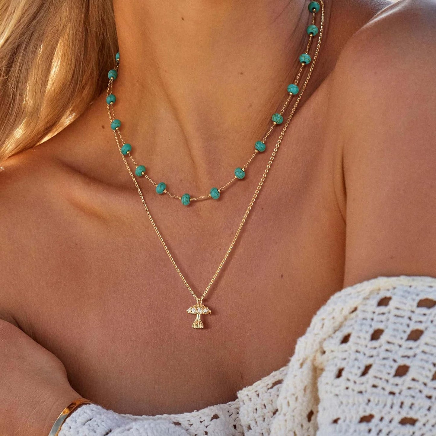 Manufacturer  Created Turquoise Necklace for Women 14K Gold Plated Beaded Heart Choker Boho Necklaces Handmade Beach Summer Everyday Western Jewelry Gifts  necklace