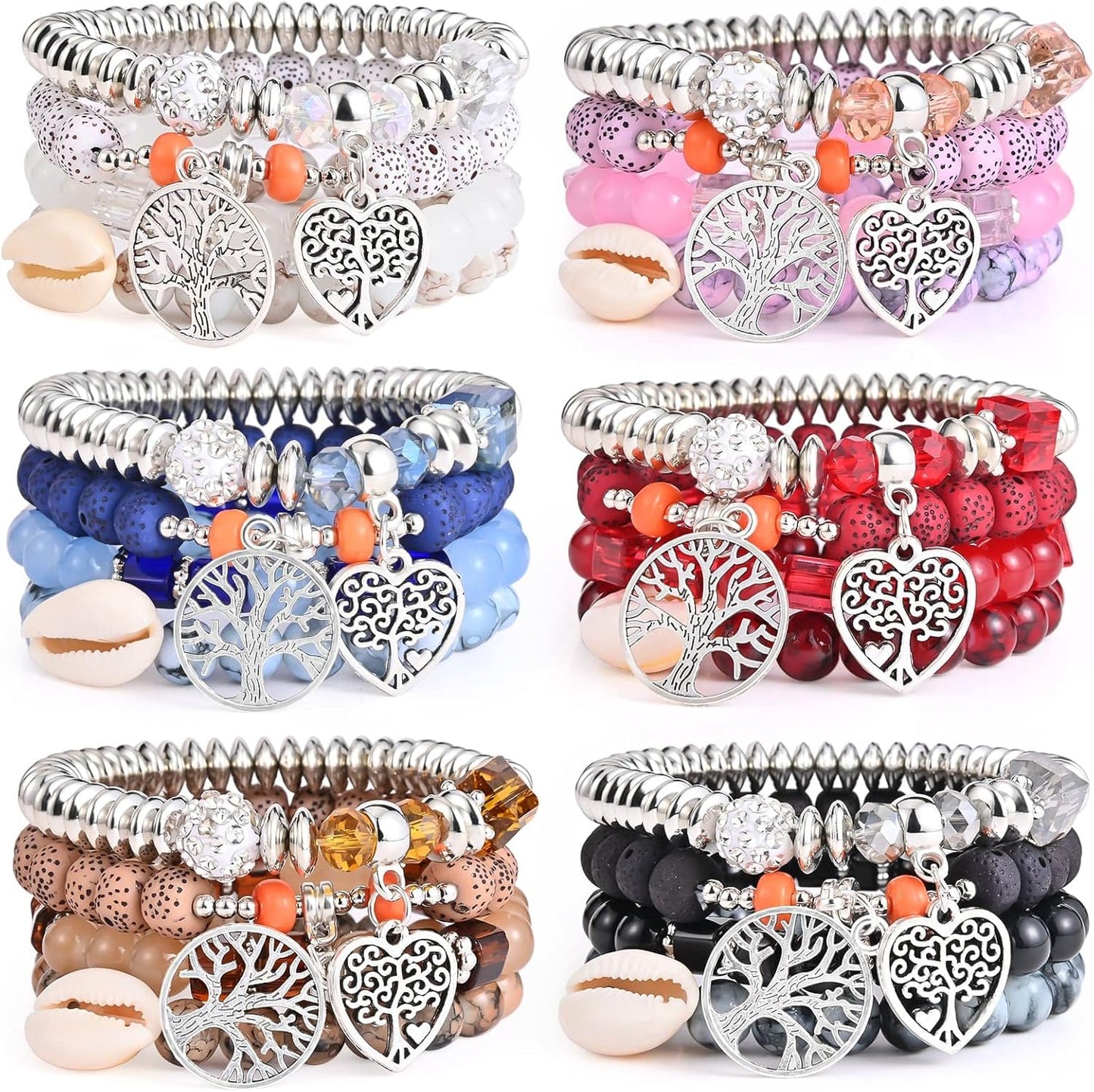 Manufacturer  Bohemian Bracelet Sets for Women - 6 Sets Stackable Stretch Bracelets Multi-color Boho Jewelry for Women Hippie Bracelets Dainty Jewelry  bracelets