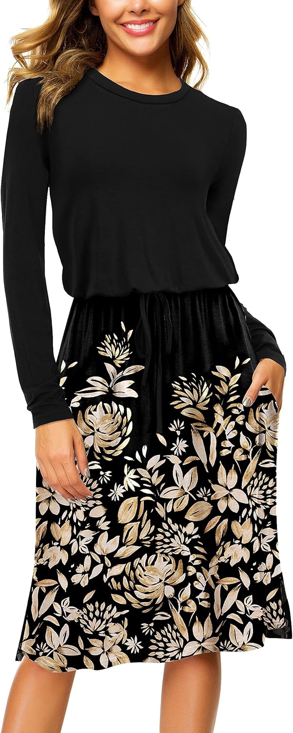 Manufacturer  Simier Fariry Womens Summer Hide Belly Knee Length Travel Dress Pocket Short Sleeve Midi Work Casual Teacher Outfit dresses