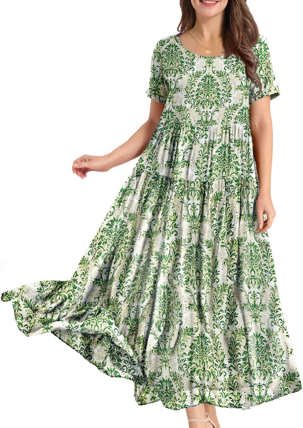 Manufacturer  YESNO Women Casual Loose Bohemian Floral Dress with Pockets Short Sleeve Long Maxi Summer Beach Swing Dress EJF dresses