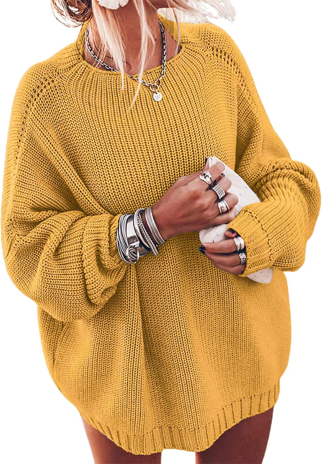Manufacturer  Ugerlov Women's Oversized Sweaters Batwing Sleeve Mock Neck Jumper Tops Chunky Knit Pullover Sweater   sweaters