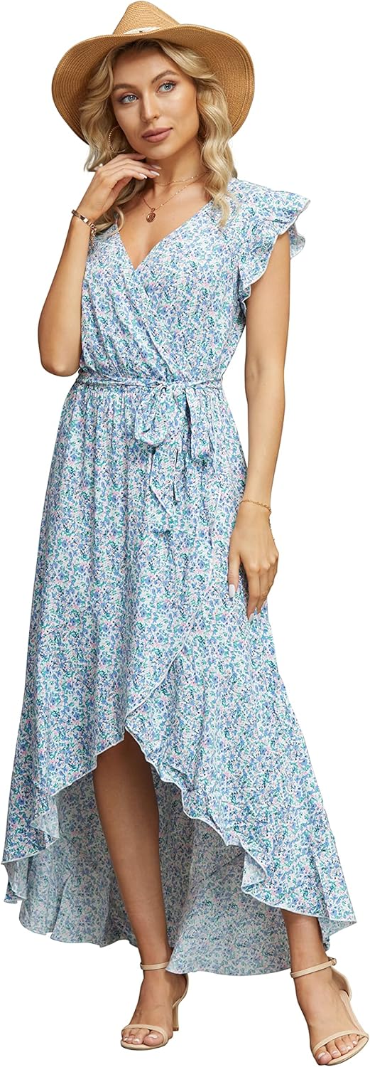 Manufacturer  GRECERELLE  Women's Spring Summer Boho Floral Print V-Neck Faux Wrap Maxi Dress for Wedding Guest, Graduation, Party dresses