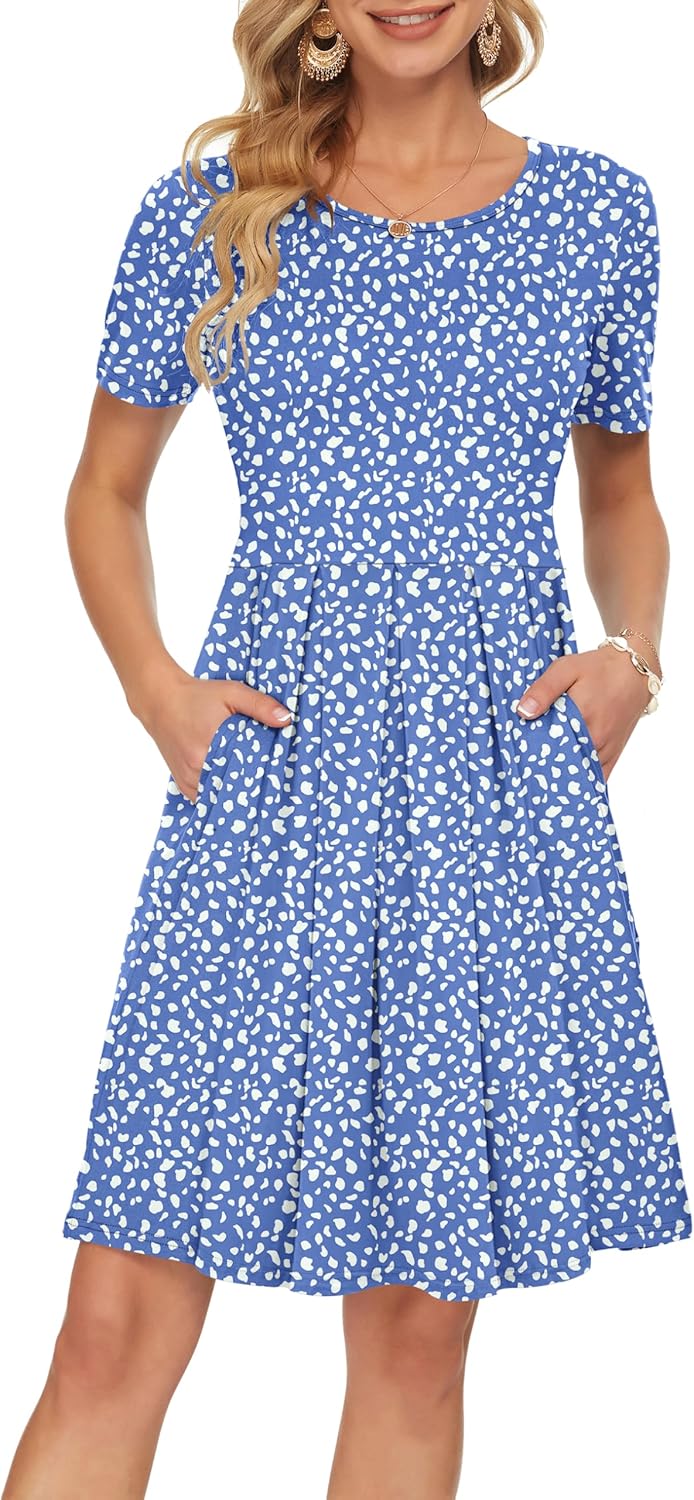 Manufacturer  AUSELILY Women's Short Sleeve Summer Dress Pleated Loose Swing Knee Length Dresses with Pockets  New dresses