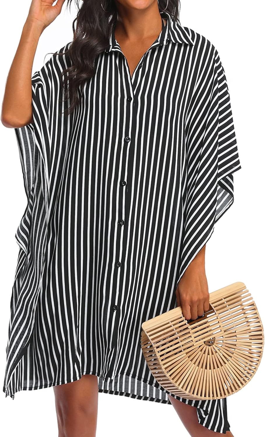 Manufacturer  Ekouaer Women's Swimsuit Cover Up 3/4 Sleeve Beachwear Bikini Coverups Button Down Oversized Cover Up Shirt S-3XL  Swimsuit