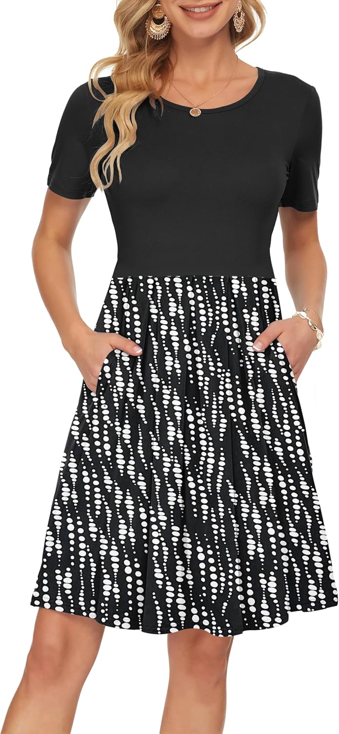Manufacturer  AUSELILY Women's Short Sleeve Summer Dress Pleated Loose Swing Knee Length Dresses with Pockets  New dresses