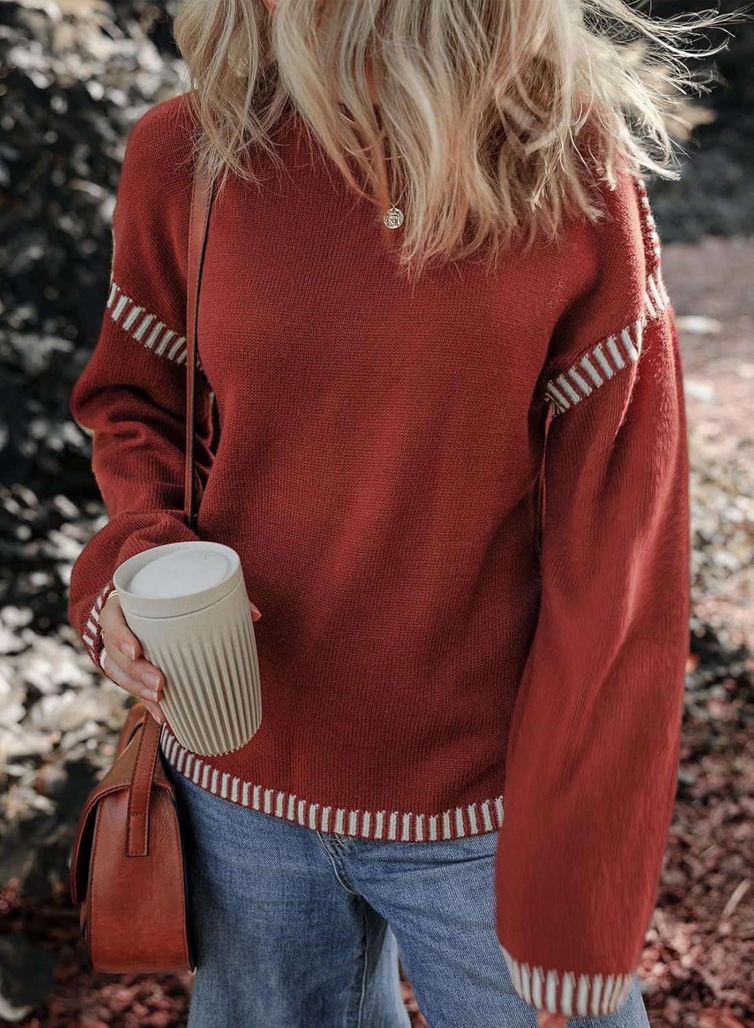 Manufacturer  Dokotoo Sweaters for Women Fashion Solid Crewneck Loose Fit Long Sleeve Contrast Cable Knit Pullover Sweater Jumper Tops   sweaters