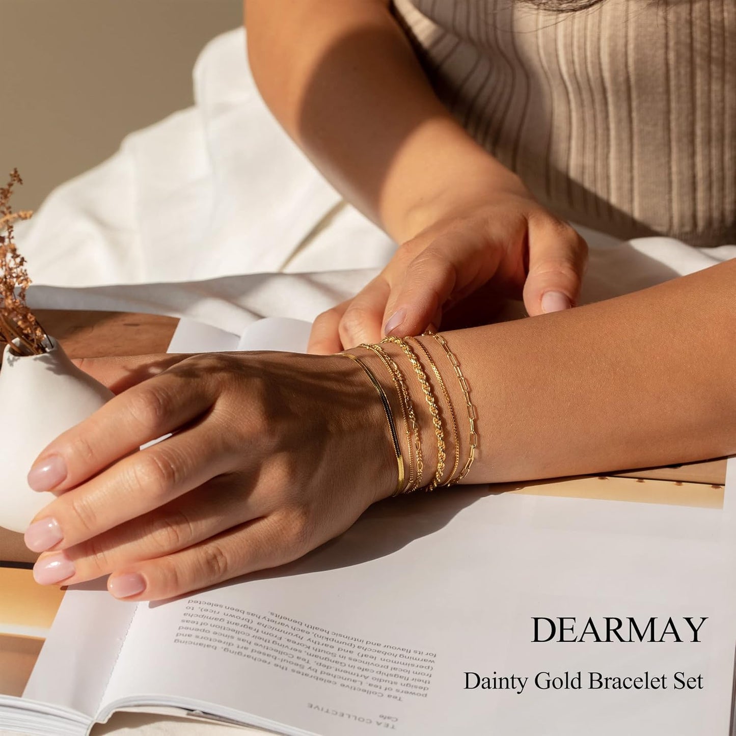 Manufacturer  DEARMAY Gold Bracelets for Women Waterproof, 14K Real Gold Jewelry Sets Trendy Thin Dainty Stackable Cuban Link Paperclip Chain Bracelet Pack Fashion Accessories Gifts for Womens  bracelets