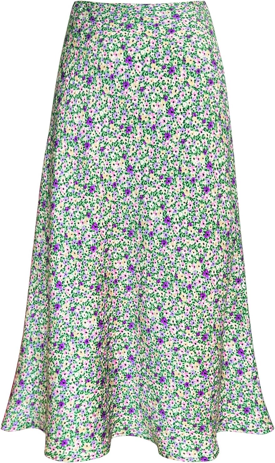 Manufacturer  Women's Satin High Waist Hidden Elasticized Waistband Flared Casual A Line Midi Skirts