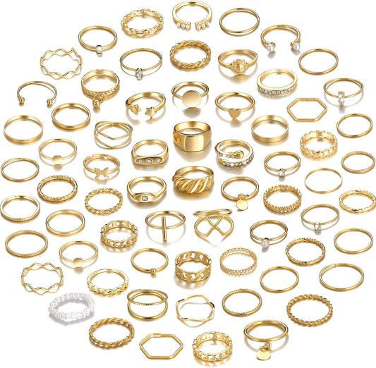 Manufacturer  YEEZII 68 Pcs Gold Knuckle Rings Set for Women, Stackable Boho Joint Finger Midi Rings Silver Hollow Carved Crystal Stacking Ring Pack for Gift   rings