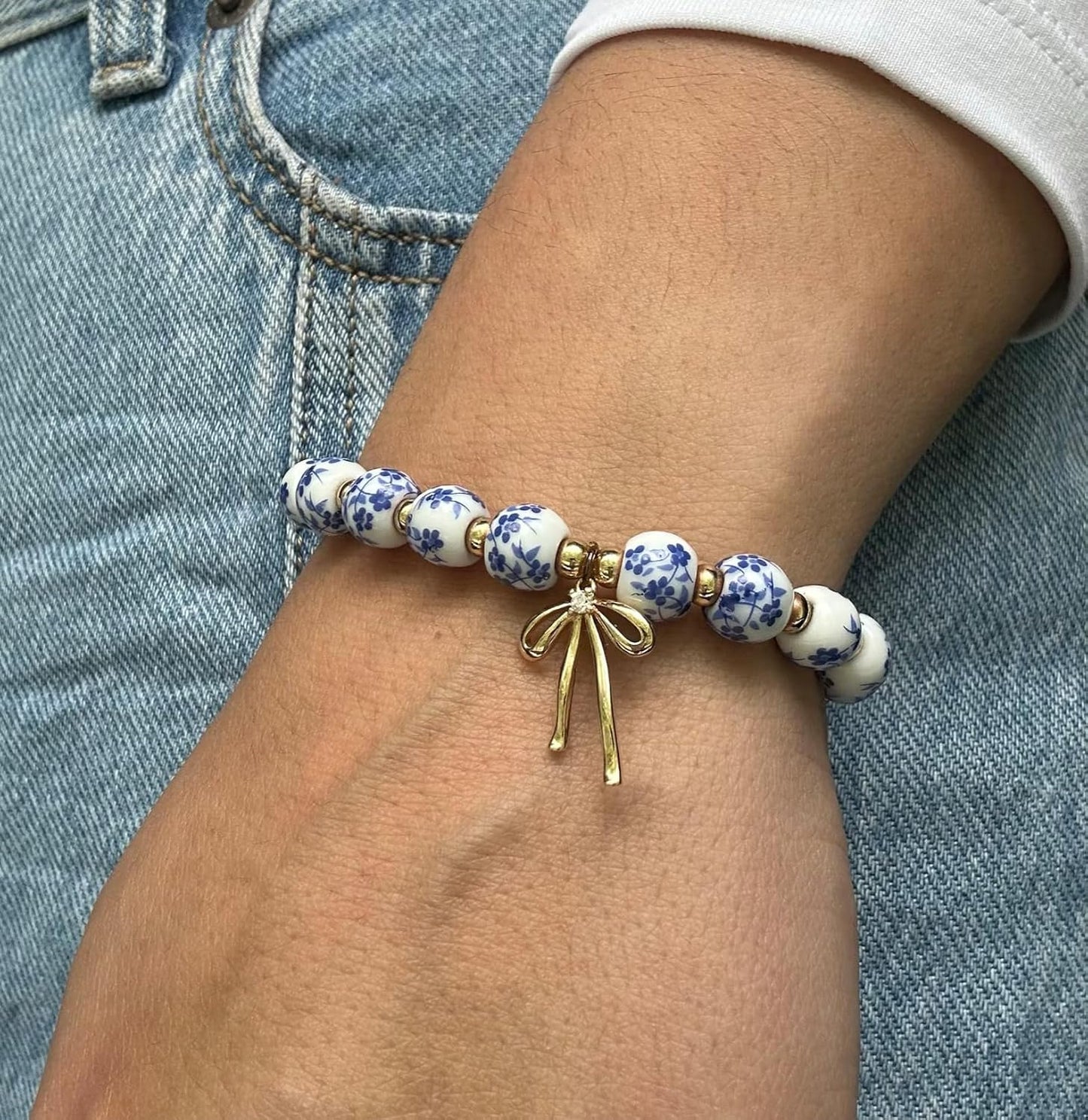 Manufacturer  Beads Bow Charm Bracelet for Women Flower Vintage Bracelet Handmade Stretch Gold Beaded Dainty Romantic Jewelry Gift  bracelets