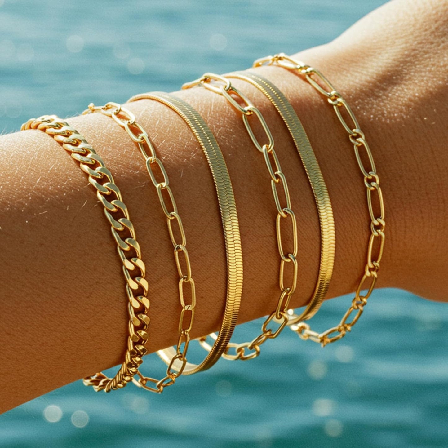 Manufacturer  16 PCS Gold Bracelets for Women, Dainty Bracelets Set for Women Trendy, Gold Stackable Cuban Link Paperclip Chain Bracelet Pack Jewelry Gifts for Women  bracelets