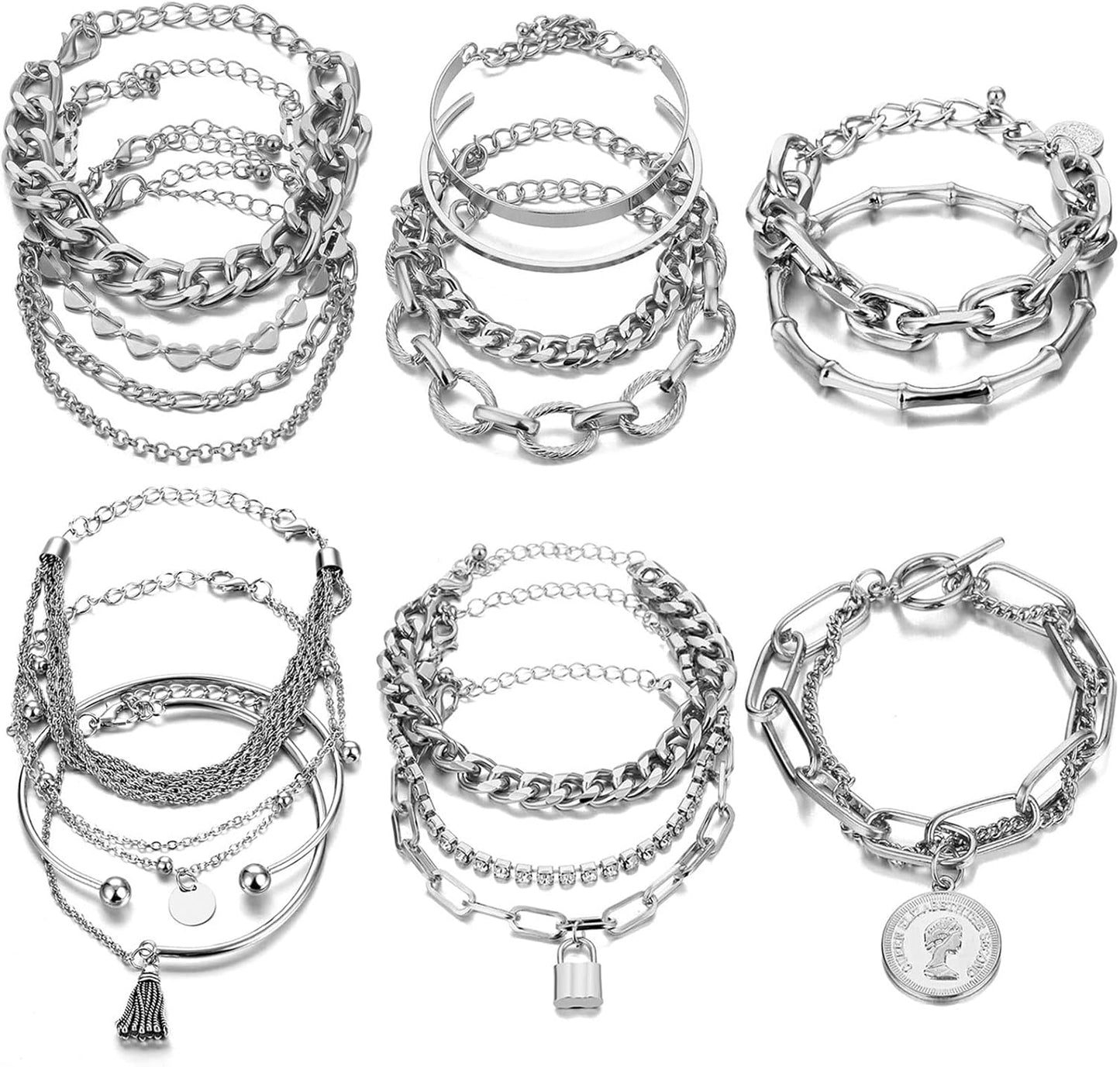 Manufacturer  17IF 18-25 PCS(6 Pack) Boho Gold Bracelets Set for Women Stackable Chunky Dainty Bangles Adjustable Chain Flat Cuff Cuban Punk Charm Bundle Jewelry  bracelets