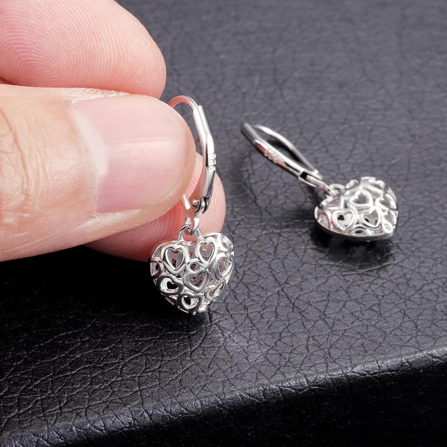 Manufacturer  925 Sterling Silver 14K Gold French Style Leverback Earrings, Heart Dangle Drop Earrings for Women Hypoallergenic Jewelry  earring