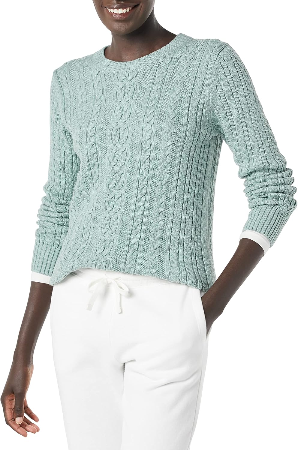 Manufacturer  Amazon Essentials Women's Soft Fisherman Cable Long-Sleeve Crewneck Sweater (Available in Plus Size)   sweaters