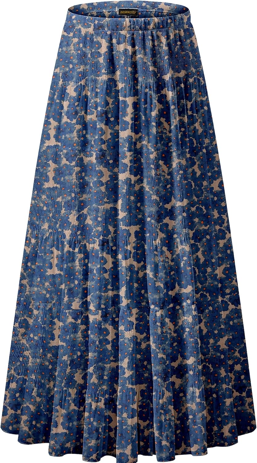 Manufacturer  NASHALYLY Women's Chiffon Elastic High Waist Pleated A-Line Flared Maxi Skirts