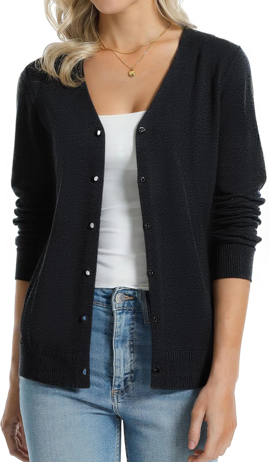 Manufacturer  QUALFORT Women's 100% Cotton Lightweight Cardigans Long Sleeve Knitted Button Down Sweater   sweaters