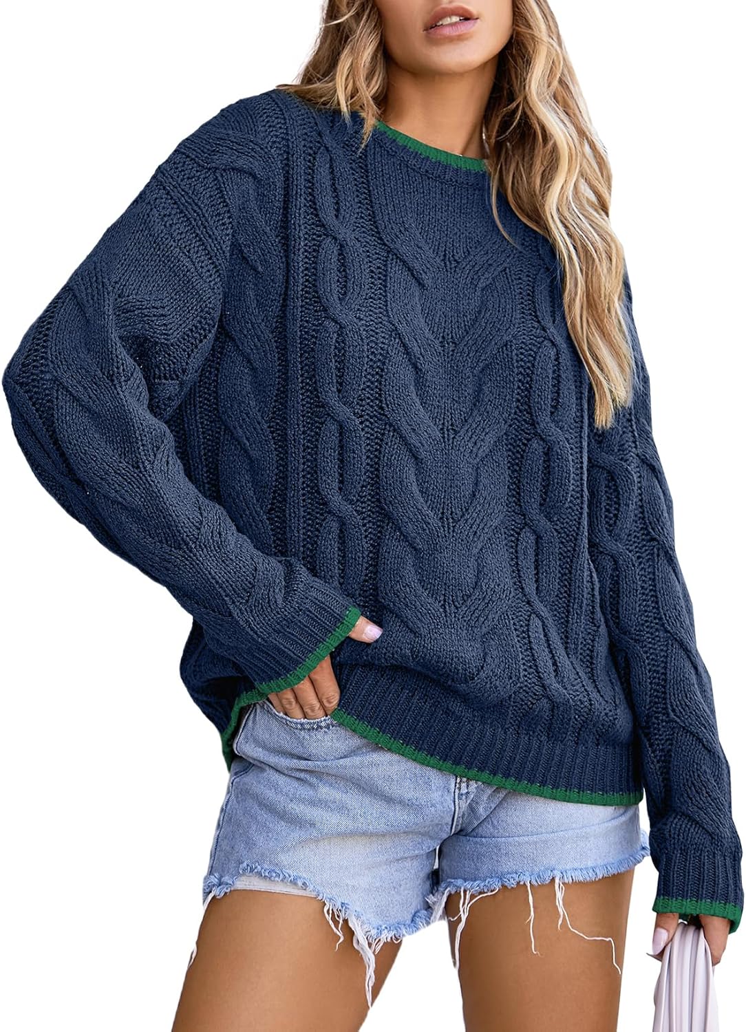 Manufacturer  EVALESS Sweaters for Women Trendy Crewneck Long Sleeve Color Block Sweater Tops Fall  Chunky Cable Knit Pullover Sweaters   sweaters