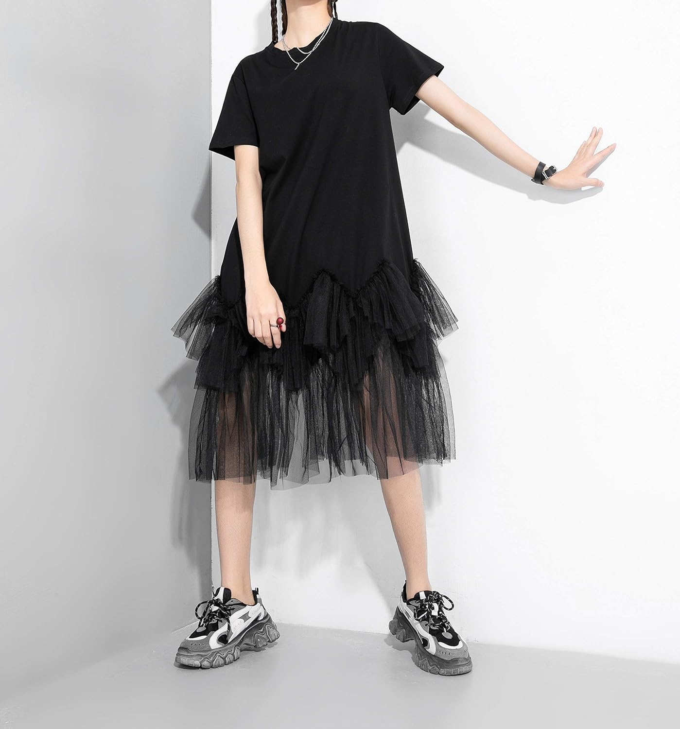 Manufacturer  ellazhu Women's Casual Short Sleeve Crew Neck Tutu Tulle Dress with an Oversized Fit GY2266 dresses