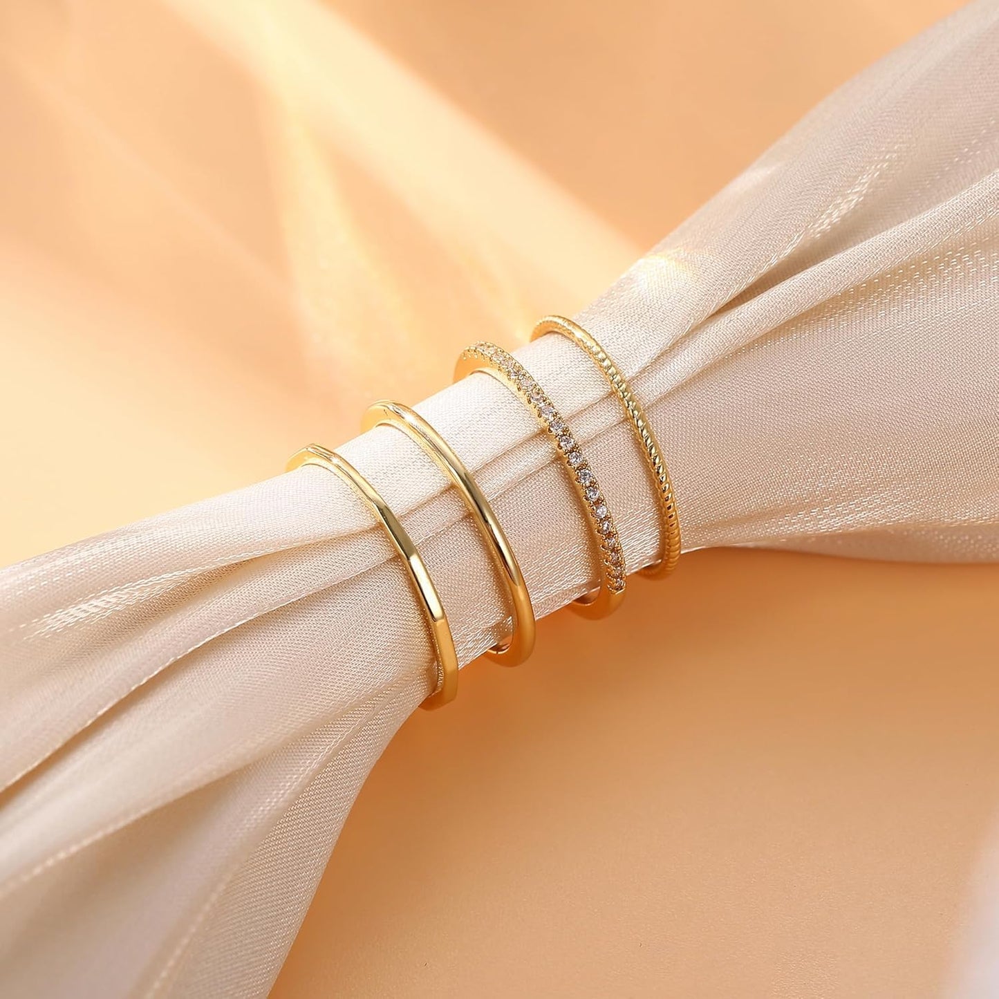 Manufacturer  MILACOLATO 14K Gold Filled 1.3mm Thin Stackable Rings for Women - Minimalist Non Tarnish Half Cubic Zirconia Band Rings - Dainty Trendy Statement Stacking Rings Set Size 5-10   rings