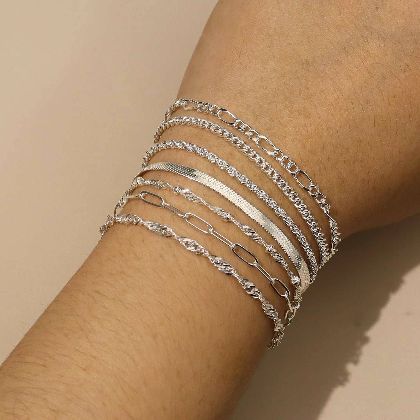 Manufacturer  Reoxvo Dainty Bracelets for Women Trendy, Sterling Silver Plated Brass Link Chain Charm Bracelet Set for Women Stack 14K Gold Plated Brass Link Bracelets Jewelry Gift for Women  bracelets