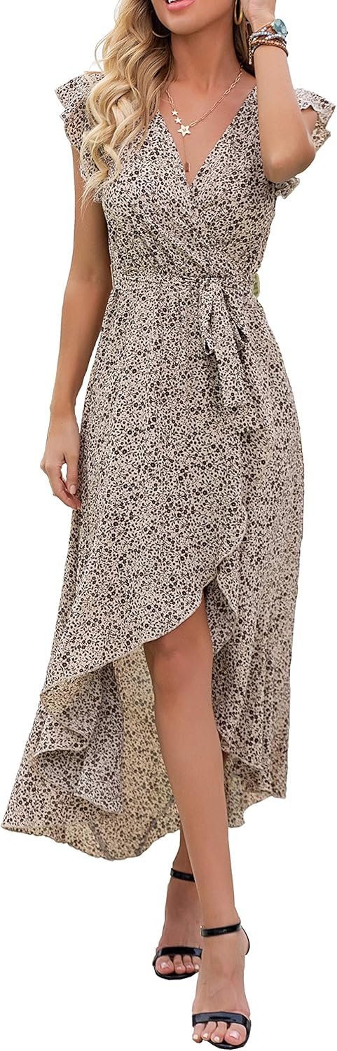 Manufacturer  GRECERELLE  Women's Spring Summer Boho Floral Print V-Neck Faux Wrap Maxi Dress for Wedding Guest, Graduation, Party dresses