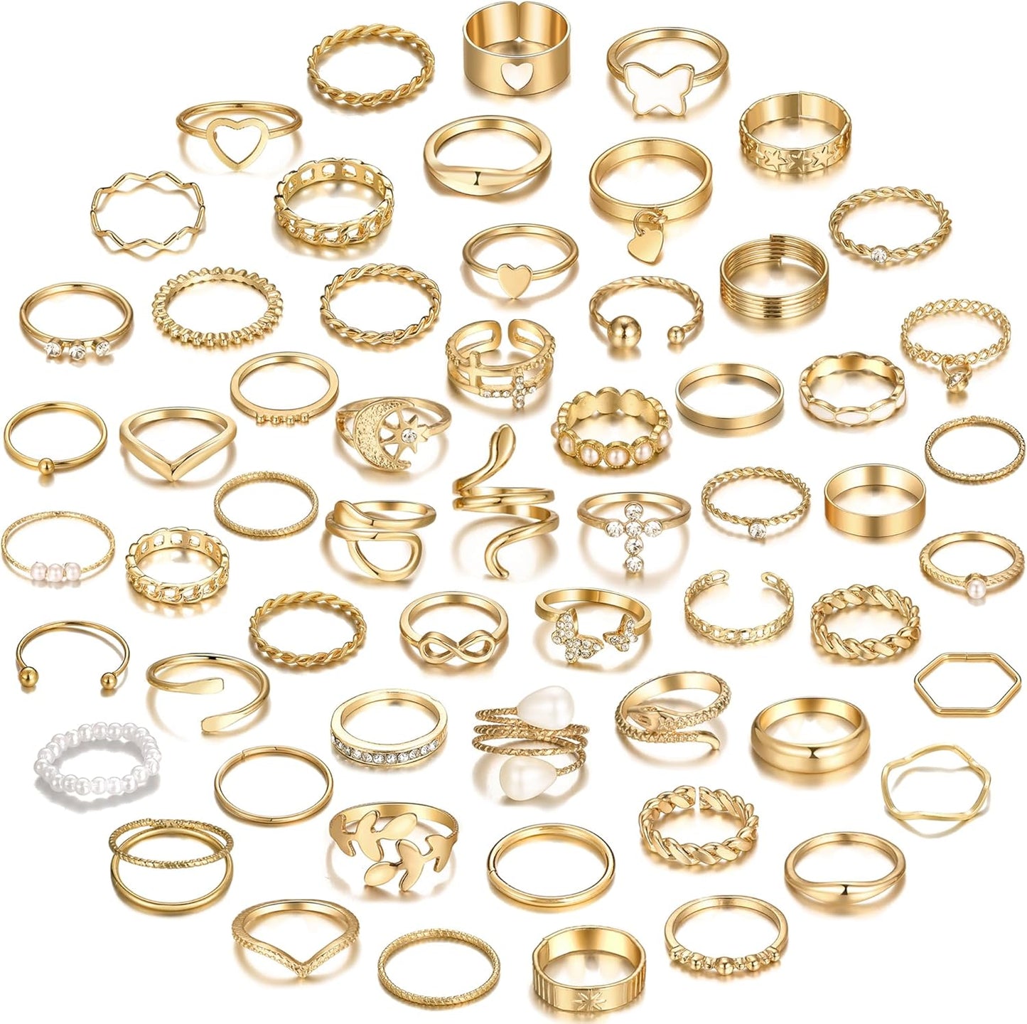 Manufacturer  YEEZII 68 Pcs Gold Knuckle Rings Set for Women, Stackable Boho Joint Finger Midi Rings Silver Hollow Carved Crystal Stacking Ring Pack for Gift   rings