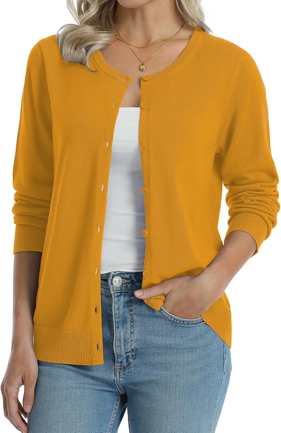 Manufacturer  QUALFORT Women's 100% Cotton Lightweight Cardigans Long Sleeve Knitted Button Down Sweater   sweaters