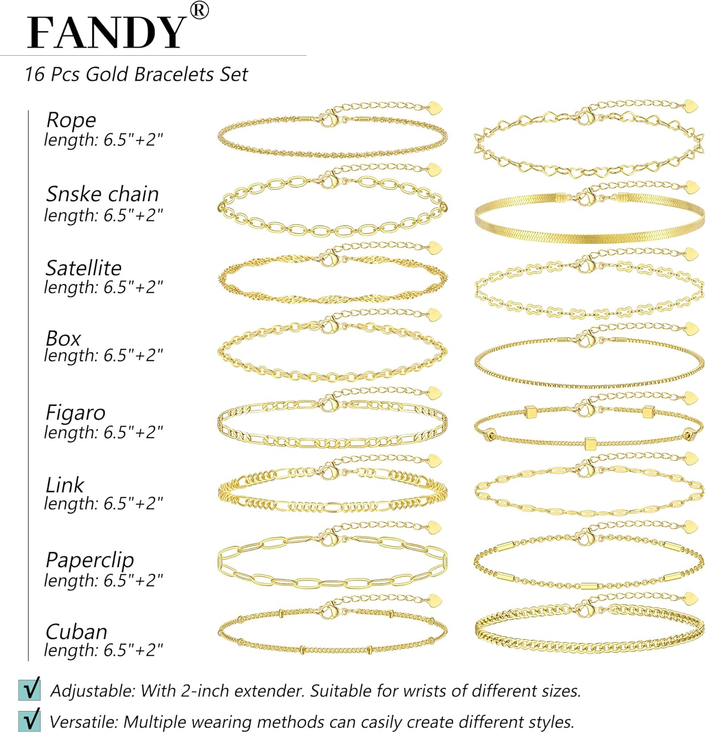 Manufacturer  16 PCS Gold Bracelets for Women, Dainty Bracelets Set for Women Trendy, Gold Stackable Cuban Link Paperclip Chain Bracelet Pack Jewelry Gifts for Women  bracelets