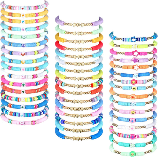 Manufacturer  Jadive 48 Pcs Friendship Bracelets Bulk Colorful Adjustable Kids Bracelets Stretch Clay Preppy Surfer Beaded Halloween Christmas Girl Boys Party Favors Jewelry Gift Set, Various Styles  bracelets