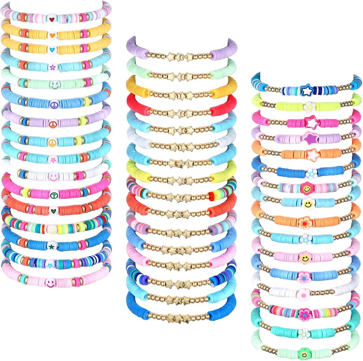 Manufacturer  Jadive 48 Pcs Friendship Bracelets Bulk Colorful Adjustable Kids Bracelets Stretch Clay Preppy Surfer Beaded Halloween Christmas Girl Boys Party Favors Jewelry Gift Set, Various Styles  bracelets