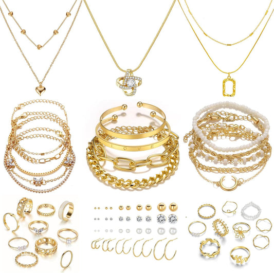 Manufacturer  IFKM 36 PC Gold Plated Jewelry Set with 4 Necklace, 11 Bracelet, 7 Ear Cuffs Earring, 14 Knuckle Rings for Women Girls Valentine Anniversary Birthday Friendship Gift  bracelets