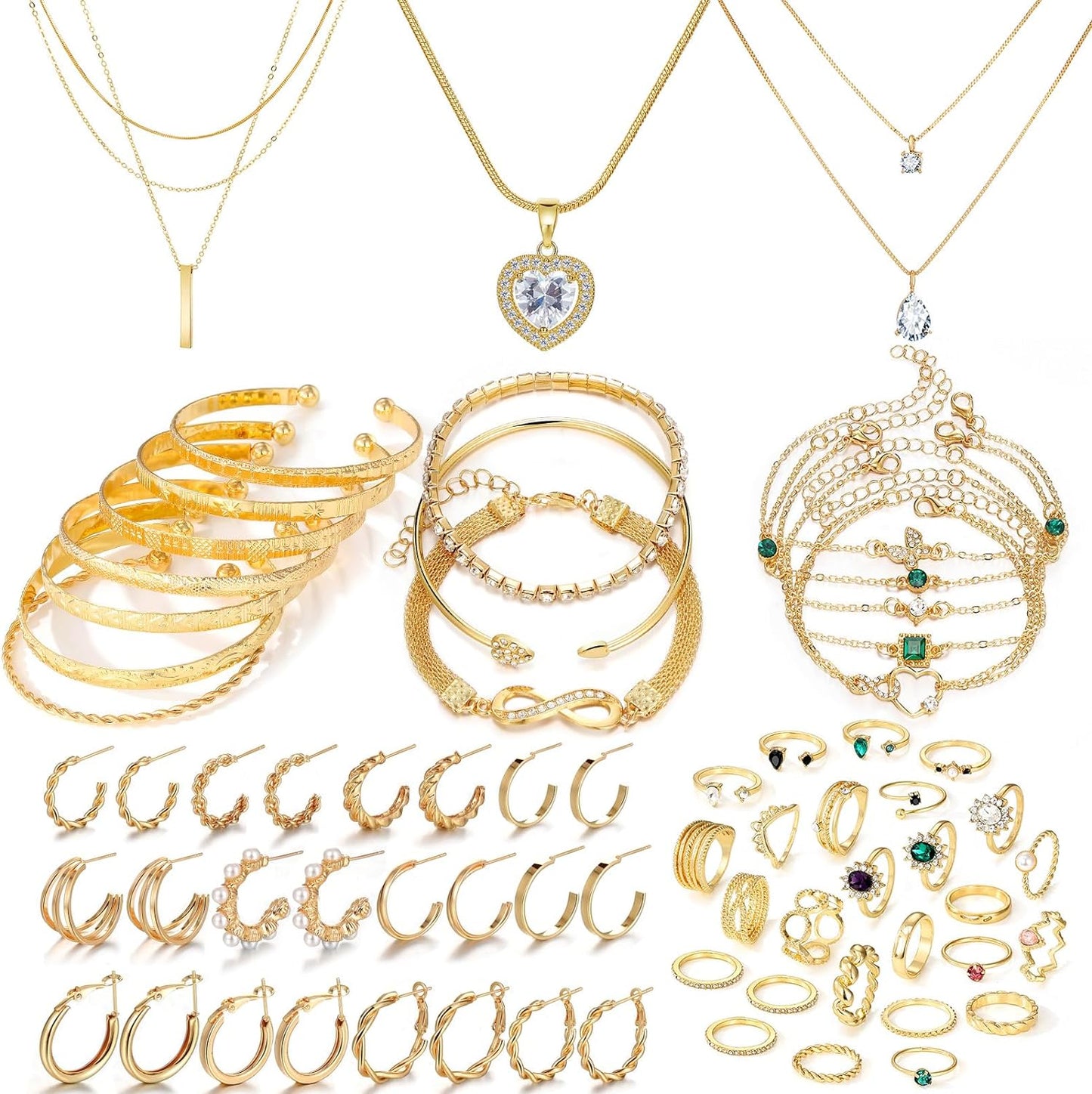 Manufacturer  IFKM 36 PC Gold Plated Jewelry Set with 4 Necklace, 11 Bracelet, 7 Ear Cuffs Earring, 14 Knuckle Rings for Women Girls Valentine Anniversary Birthday Friendship Gift  bracelets