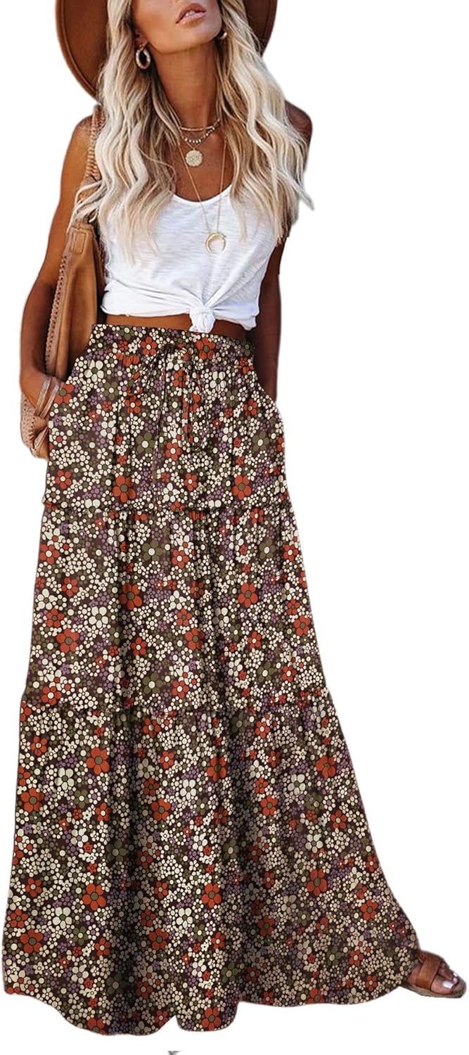 Manufacturer  EARKOHA Womens Casual High Waist Tie Paisley Print Long Maxi Skirt with Pockets skirts