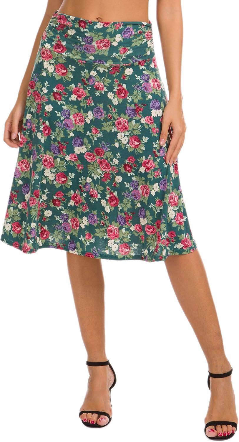 Manufacturer  Urban CoCo Women's Ruched High Waist Knee Length Jersey A-Line Stretchy Flared Casual Skirts