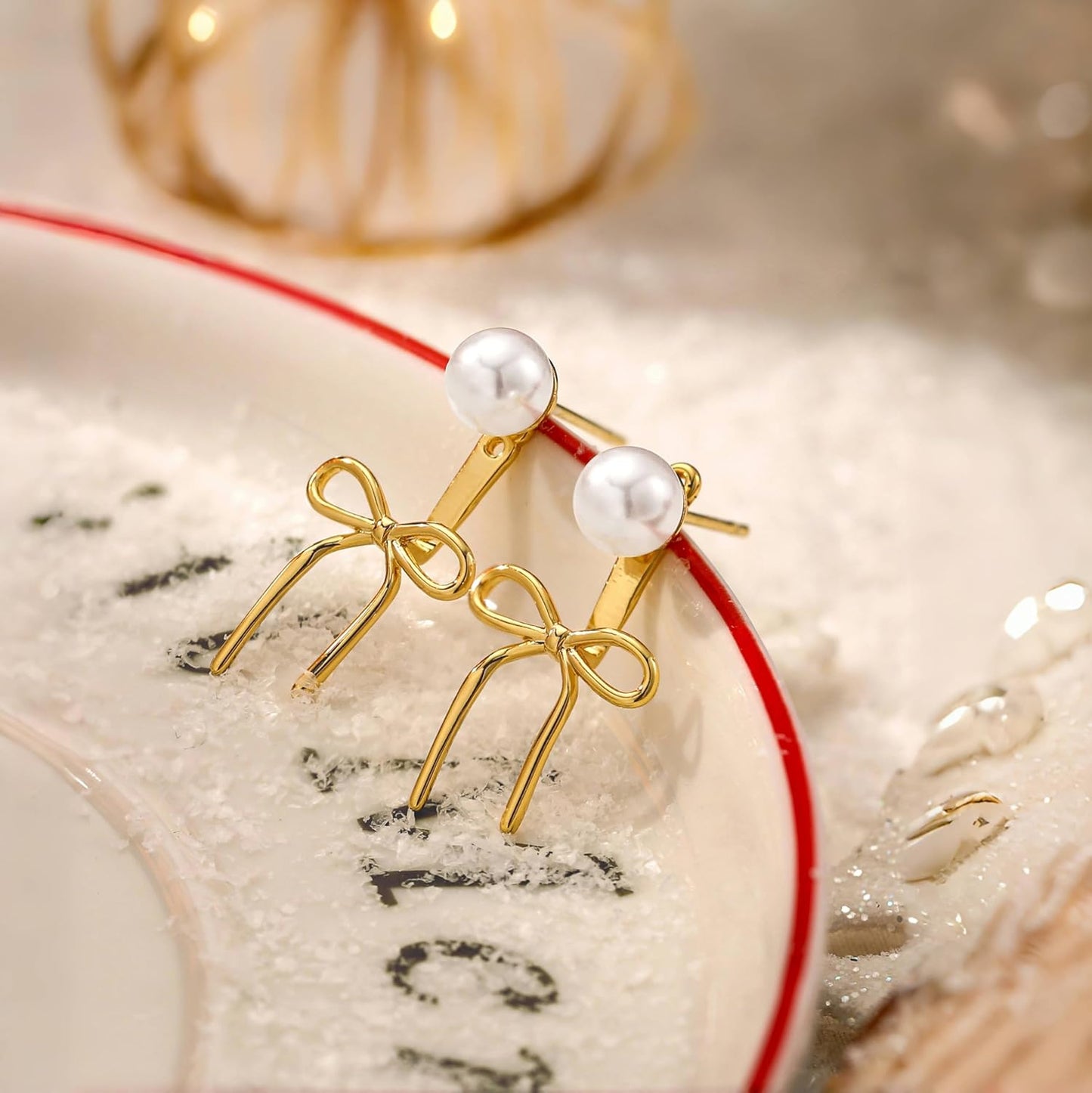 Manufacturer  14K Gold Plated/Silver Earrings for Women Trendy, Dainty Bow Earrings for Women Cute Pearl Huggie Earring Hoops Twist Rope Bow Stud Pearl Dangle Cubic Zirconia Earrings Jewelry Gifts  earring