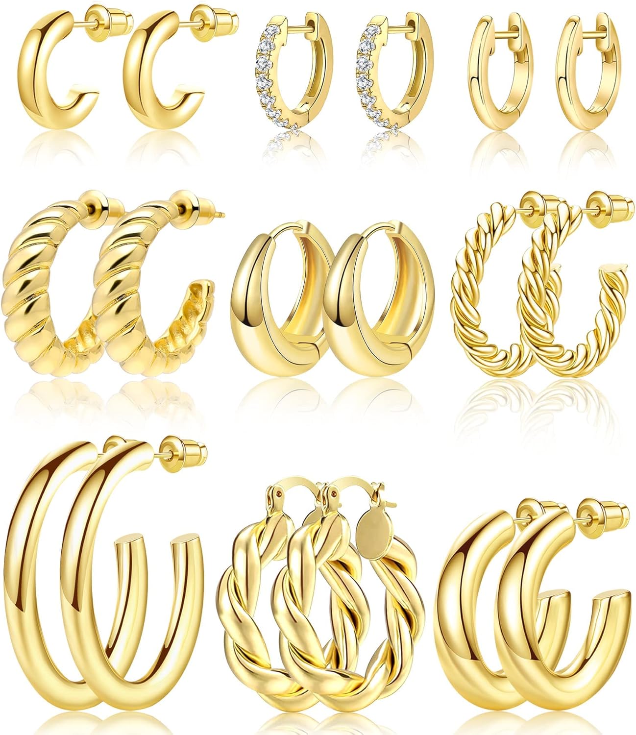 Manufacturer  Adoyi 9 Pairs Gold Hoop Earrings Set for Womens Twisted Huggie Hoops Earrings 14K 18K Gold Plated for Girls Valentines Mother's Day Birthday Gifts Lightweight   rings