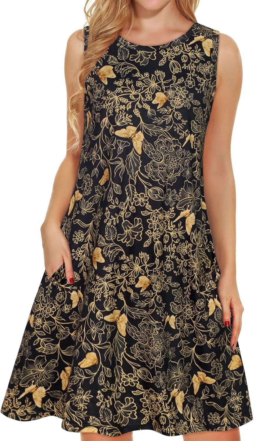 Manufacturer  elescat Women's Summer Dresses 2025 Beach Casual Sleeveless Floral Print Tank Loose Sundress with Pocket dresses