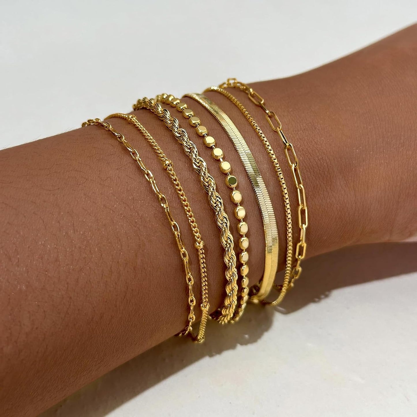Manufacturer Gold Bracelets for Women,Dainty 14K Gold Plated Stack Set Trendy Stackable non tarnish Paperclip Chain Bracelets Gold Jewelry Sets Gifts for Women