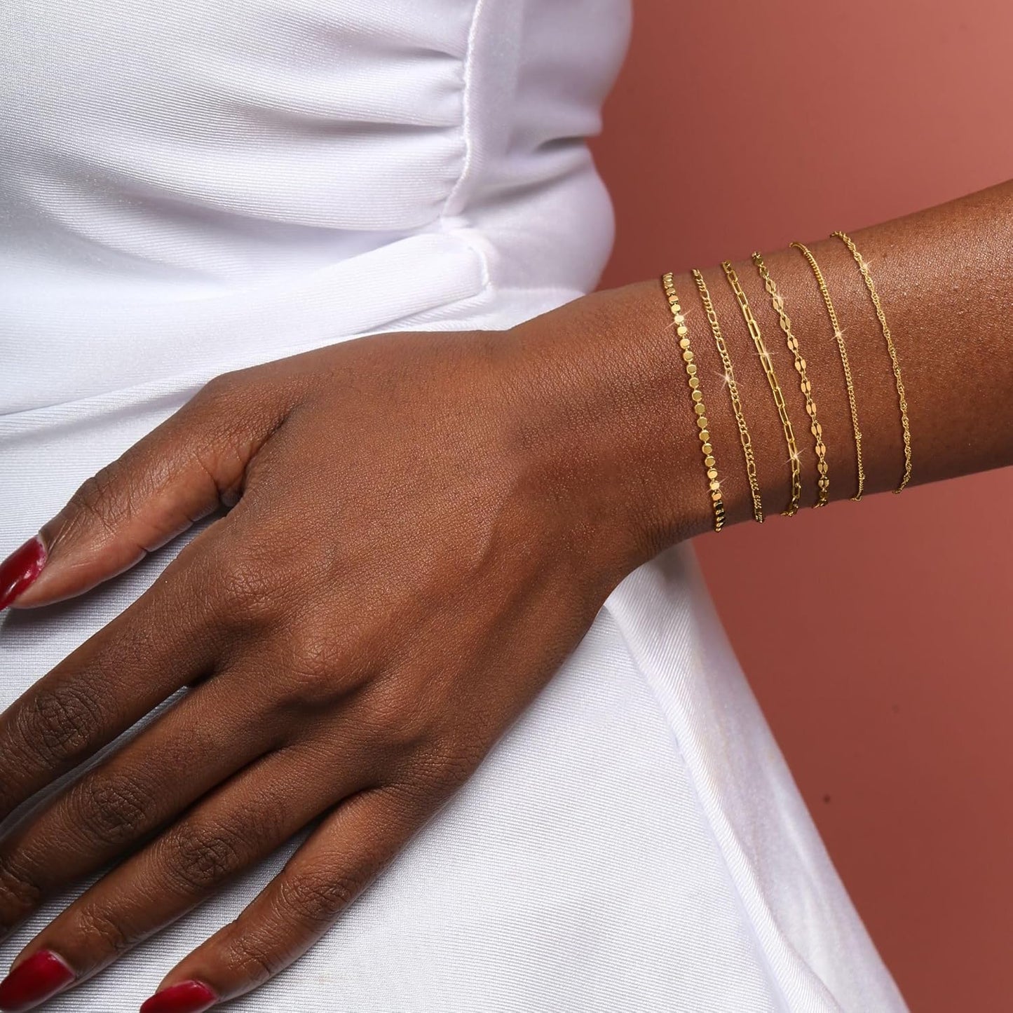 Manufacturer  Tewiky Waterproof Gold Bracelets for Women Non Tarnish - Dainty Stack14K Gold Plated/Sterling Silver Chain Bracelets Set Adjustable Trendy Jewelry for Women  bracelets
